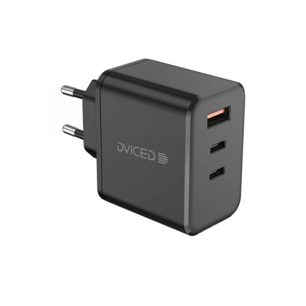 Dviced Wall charger 65W GaN 1 USB-A, 2 USB-C EU w cable, Black (DV221013)
